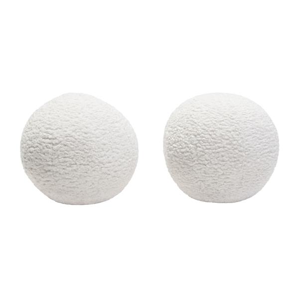 Set of Two 10-Inch Round Accent Pillows in White Faux Sheepskin 