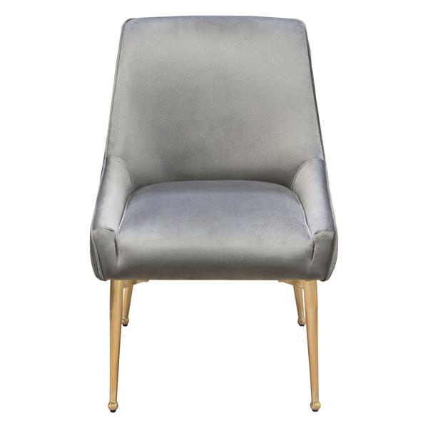 Set of Two Quinn Dining Chairs in Grey Velvet with Brushed Gold Metal Leg 