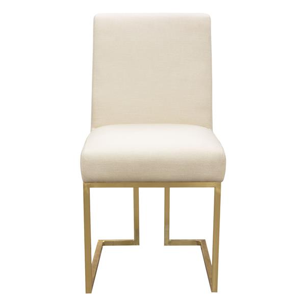 Set of Two Skyline Dining Chairs in Cream Fabric with Gold Metal Frame 