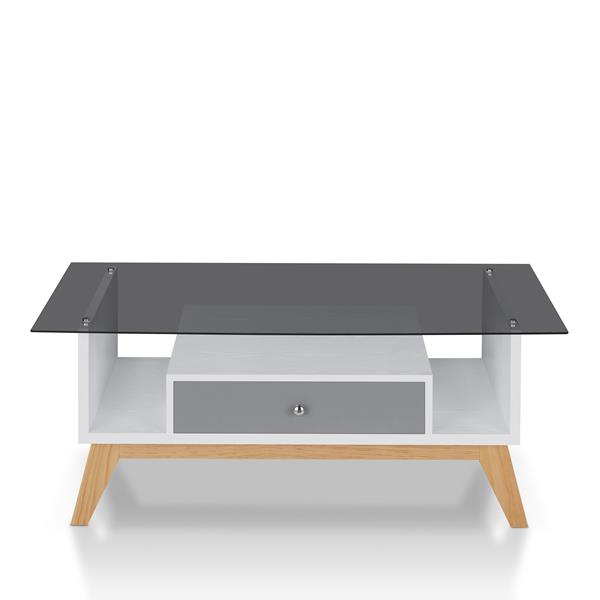 Philip Industrial Glass Top Coffee Table in Gray 