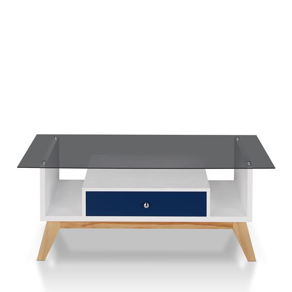 Philip Industrial Glass Top Coffee Table in Navy 
