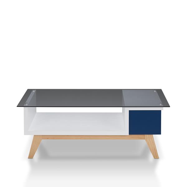 Ludwig Mid-Century Modern Glass Top Coffee Table in Navy 