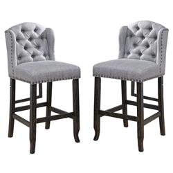 Lubbers Rustic Button Tufted Bar Chairs in Light Gray - Set of Two 