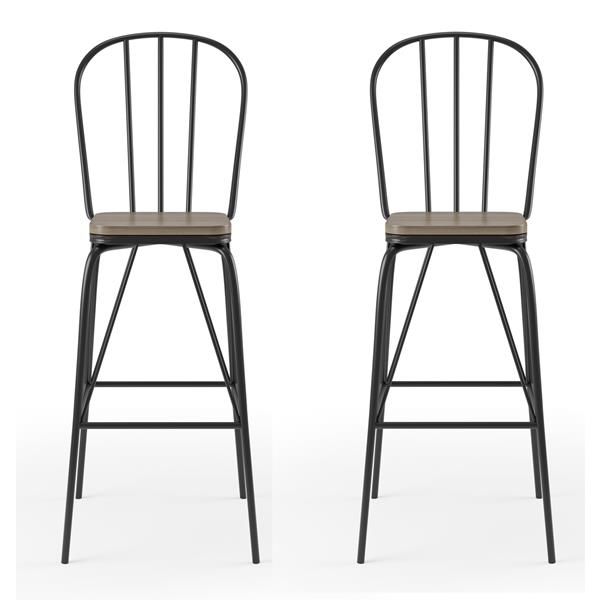 Slatted Modern Metal Frame Bar Chairs in Black - Set of Two 