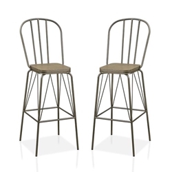 Slatted Modern Metal Frame Bar Chairs in Bronze - Set of Two 