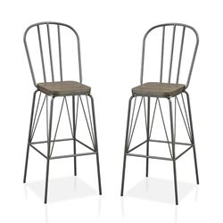Slatted Modern Metal Frame Bar Chairs in Gray - Set of Two 