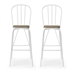 Slatted Modern Metal Frame Bar Chairs in White - Set of Two