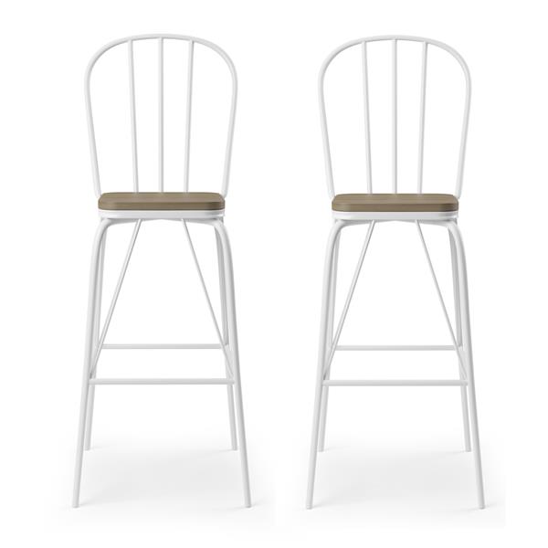 Slatted Modern Metal Frame Bar Chairs in White - Set of Two 