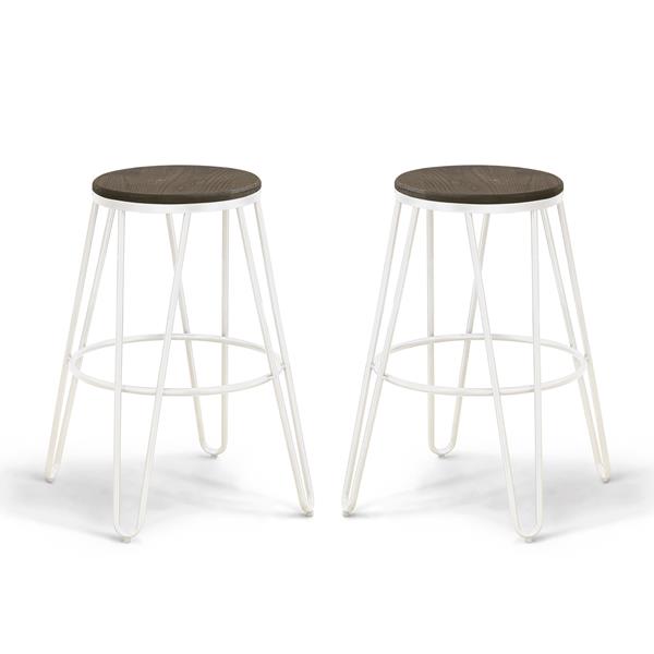 Talton Industrial Metal Frame Bar Stools in White - Set of Two 