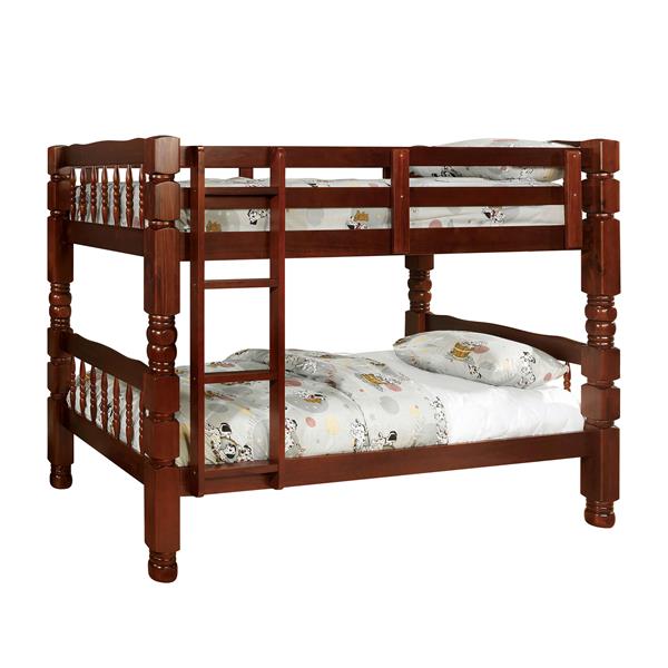 Bengali Cottage Solid Wood Twin Over Twin Bunk Bed - Cherry 