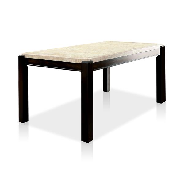 Rumie Contemporary Marble Top Dining Table in White and Dark Walnut 