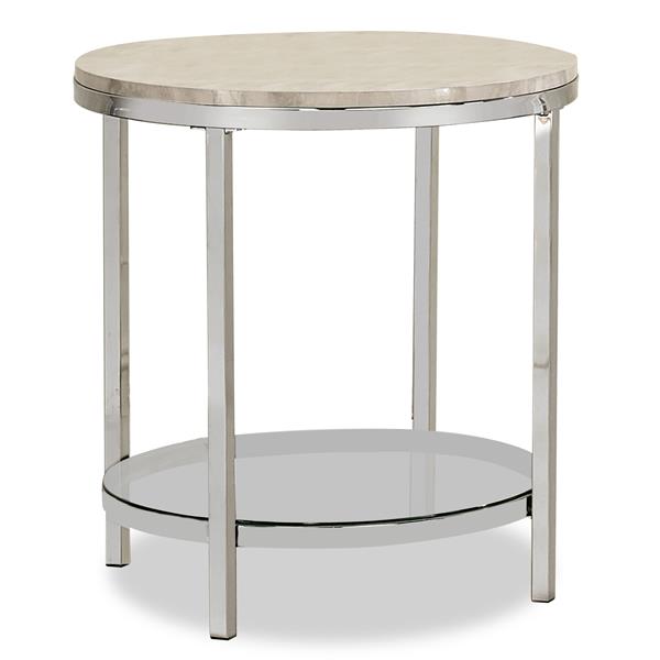 Niera 1-Shelf End Table in White and Chrome Finish 