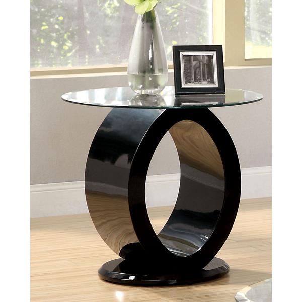 Lyndie Contemporary Glass Top End Table in Black 