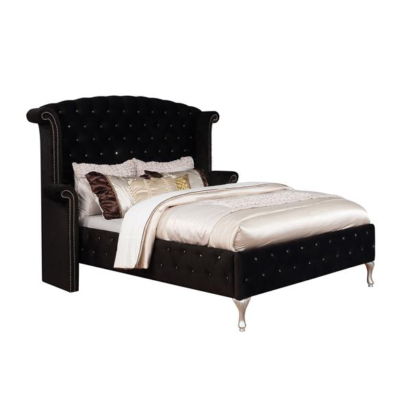 Clerita Transitional Wingback Tufted Queen Bed in Black 