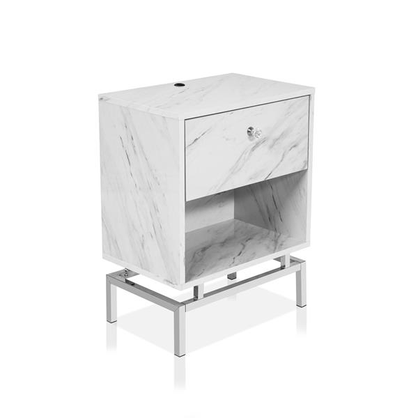 Lyn End Table with USB Port in White Marble 