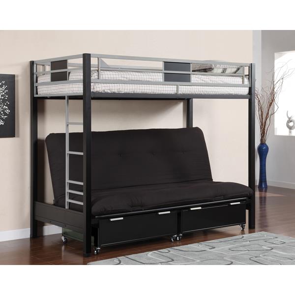 Clifton Twin Bunk Bed with Futon Base in Silver and Gun Metal 