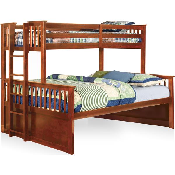 Andris Cottage Solid Wood Twin XL over Queen Bunk Bed in Oak 