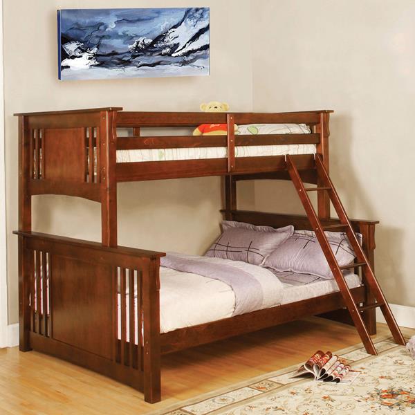 Beyer Cottage Solid Wood Twin Over Full Bed Bunk Bed in Dark Walnut 