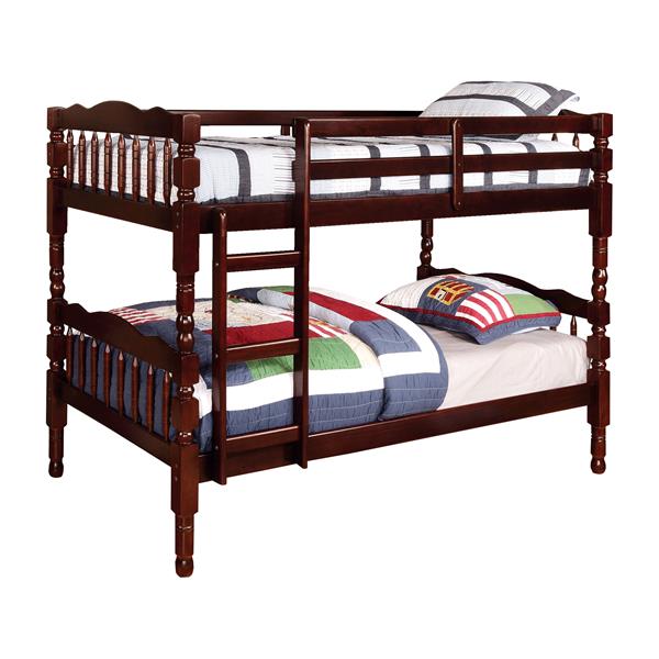 Hilmin Cottage Solid Wood Twin Over Twin Bunk Bed in Dark Walnut 