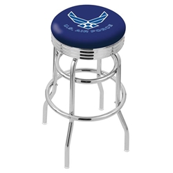 Chrome Double Ring US Air Force Swivel 30-Inch Bar Stool with 2.5-Inch Ribbed Accent Ring 