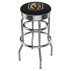 Chrome Double Ring Vegas Golden Knights Swivel 30-Inch Bar Stool with 2.5-Inch Ribbed Accent Ring 