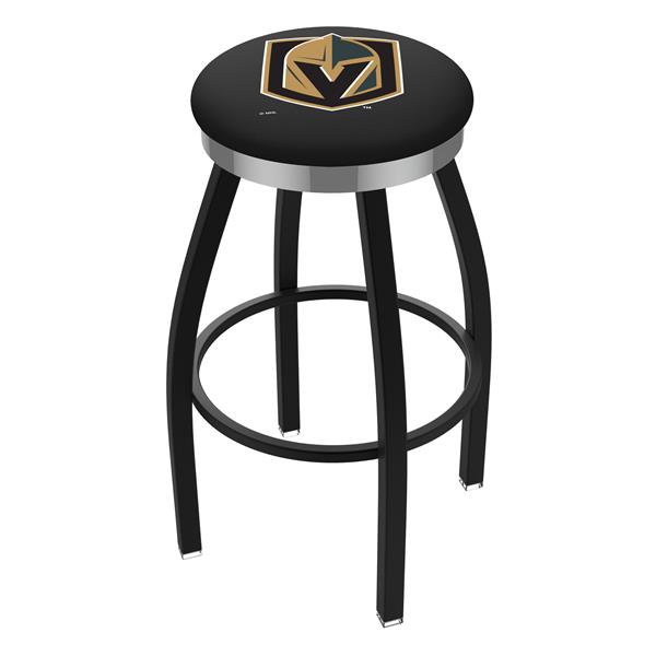 L8B2C Vegas Golden Knights 36-Inch Swivel Bar Stool with a Black Wrinkle and Chrome Finish 
