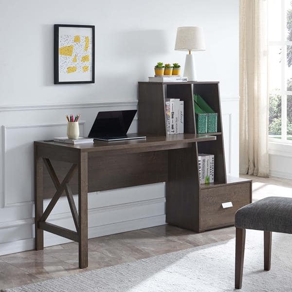 Walnut Oak Finish Office Desk with One File Cabinet 