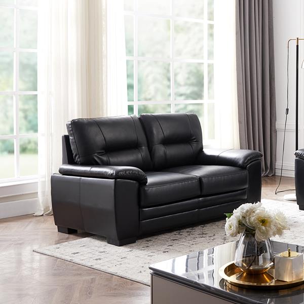 Black Tufted Loveseat with Leather finish 