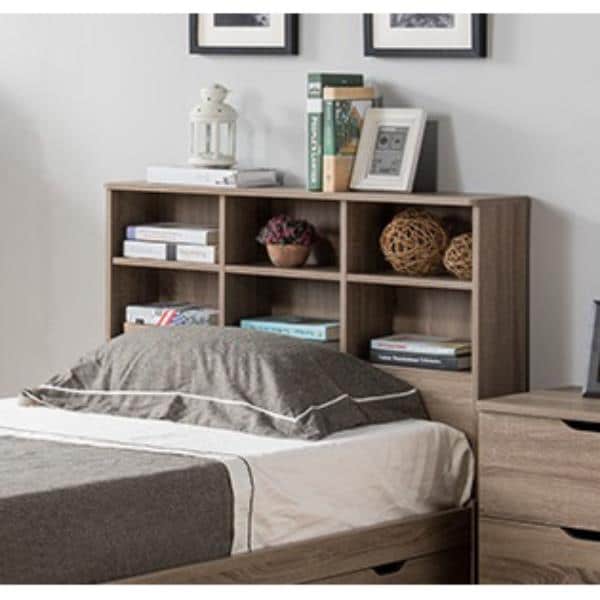Dark Taupe Twin Bookcase Headboard with Six Shelves 