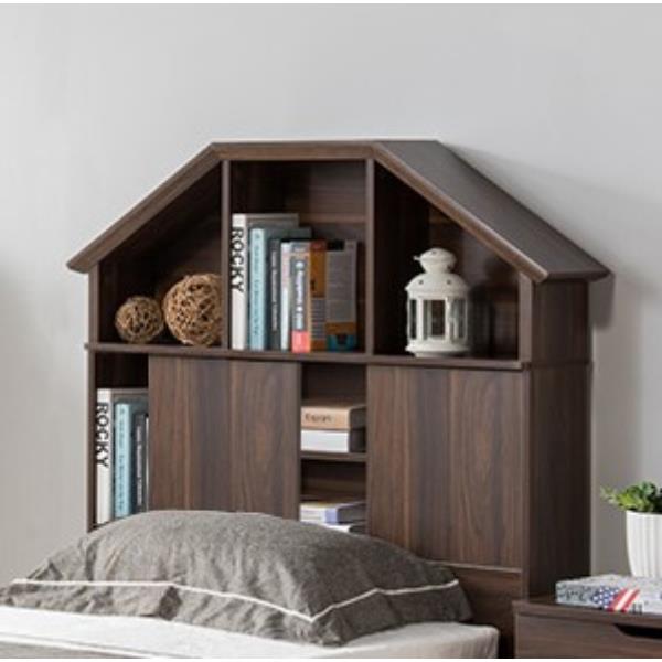 Dark Walnut Twin Bookcase Headboard with Six Shelves 