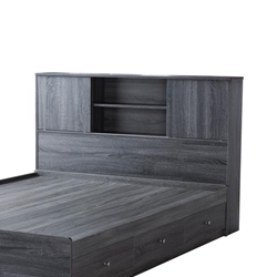 Distressed Grey Twin Bookcase Headboard with Two Large Cubbies 