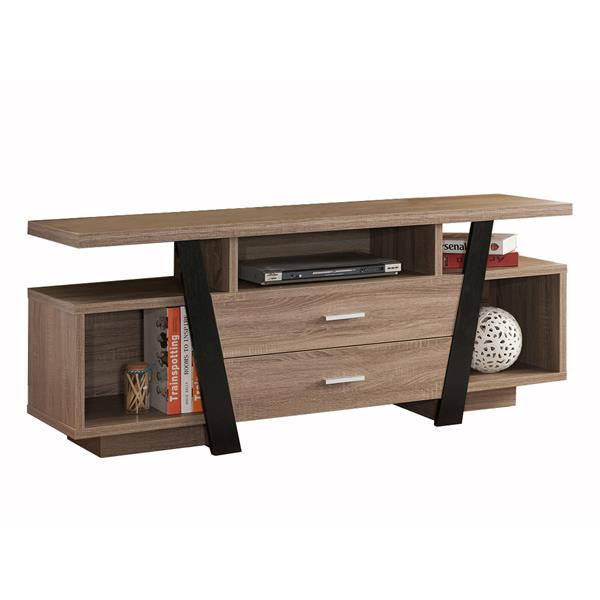Dark Taupe and Black TV Stand with Three Center Shelves 