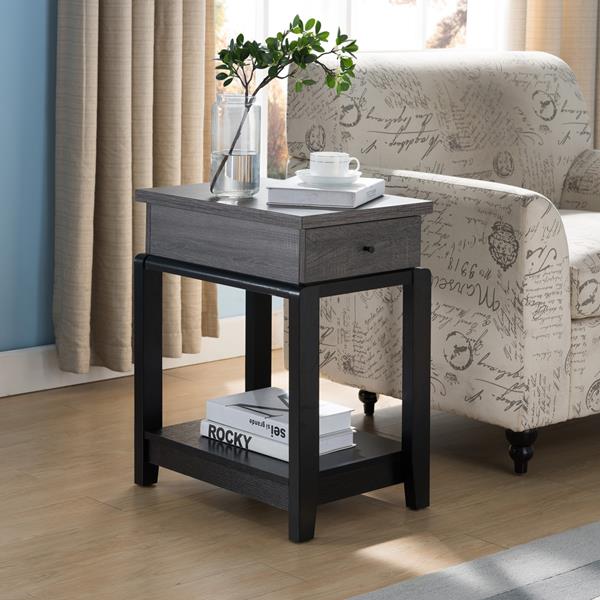 Distressed Grey and Black Chairside Table with Sole Drawer 