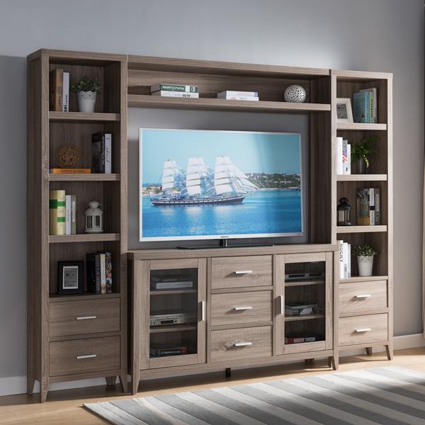 Dark Taupe Media Tower with Two Drawers 