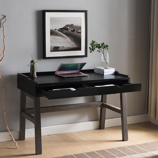Distressed Grey and Black Desk with Two Drawers 