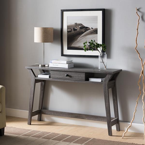 Distressed Grey Console and Desk with Vertical Five Shelf Feature 