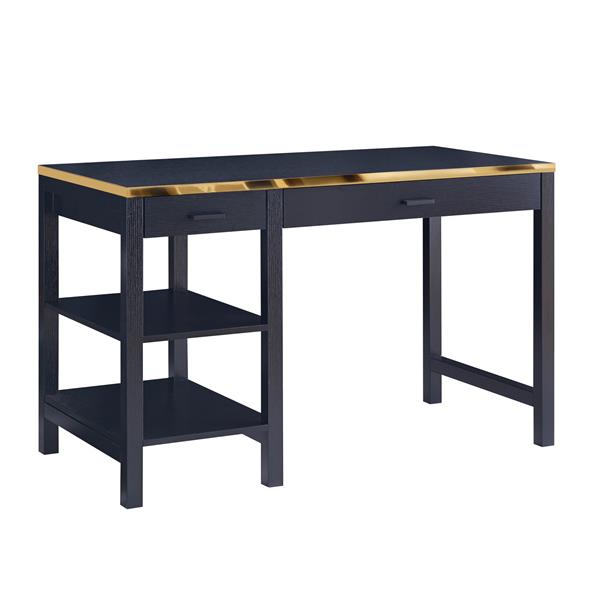 Black and Gold Desk with Two Drawers 