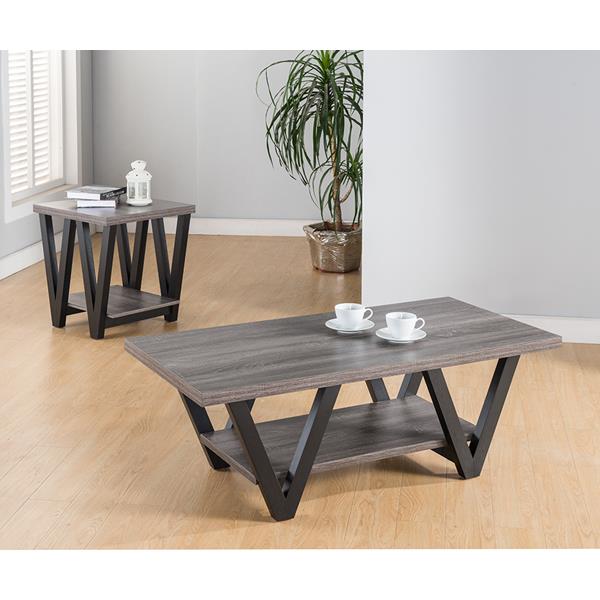 Black and Distressed Grey Two Piece Coffee and End Table 
