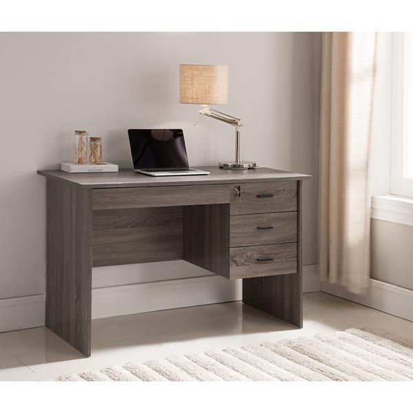 Distressed Grey Desk with Three Lockable Drawers 