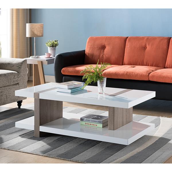 Glossy White and Dark Taupe Coffee Table 