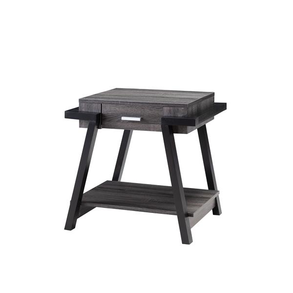 Distressed Grey and Black End Table with One Drawer 