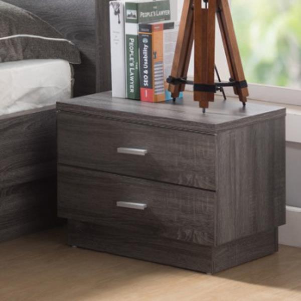 Distressed Grey Nightstand with Drawers In Metal Pulls 
