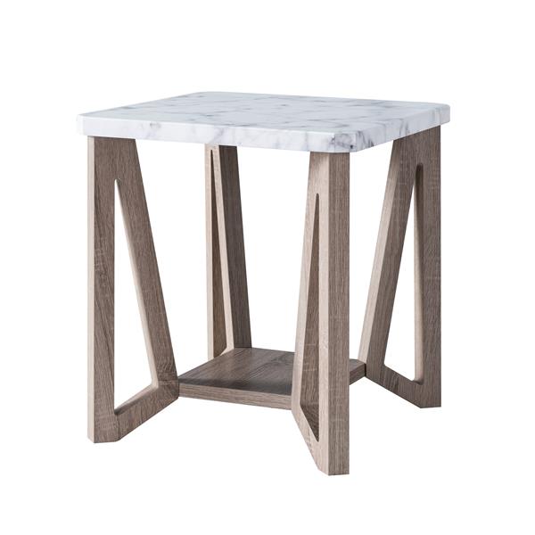 Faux White Marble and Dark Taupe End Table 