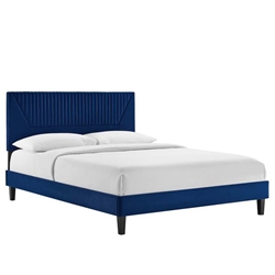 Yasmine Channel Tufted Performance Velvet Twin Platform Bed - Navy - Style A 