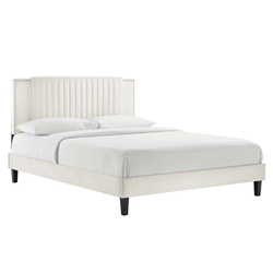 Zahra Channel Tufted Performance Velvet Queen Platform Bed - White - Style A 