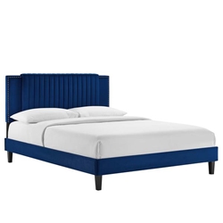 Zahra Channel Tufted Performance Velvet Queen Platform Bed - Navy - Style A 