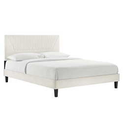 Yasmine Channel Tufted Performance Velvet Queen Platform Bed - White - Style A 