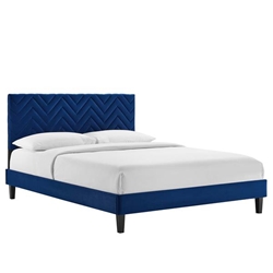 Leah Chevron Tufted Performance Velvet Twin Platform Bed - Navy - Style A 