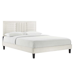 Sofia Channel Tufted Performance Velvet Twin Platform Bed - White - Style C 