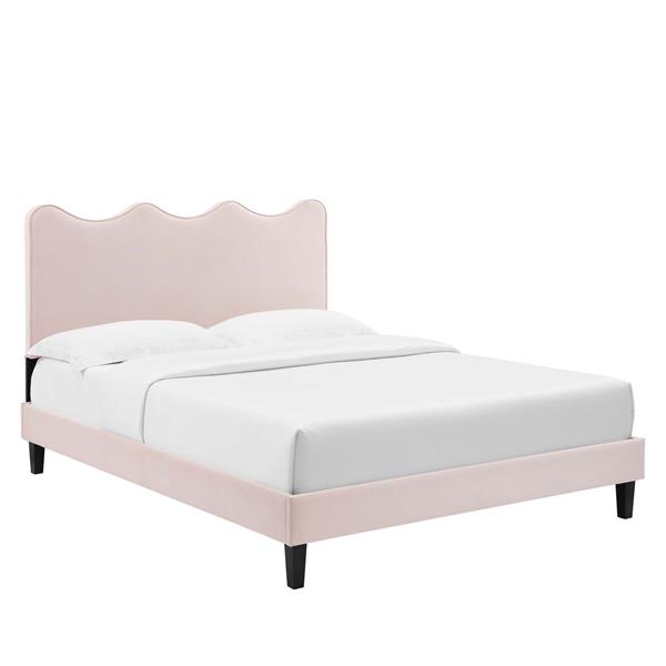 Current Performance Velvet Queen Platform Bed - Pink - Style A 